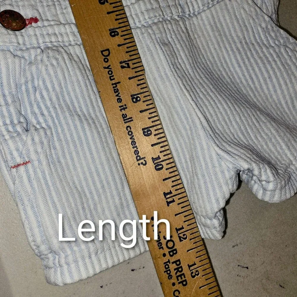 OshKosh B’Gosh USA Sz3m HTF Pin-Striped VestBak Red Straps Logo Overall Shorts